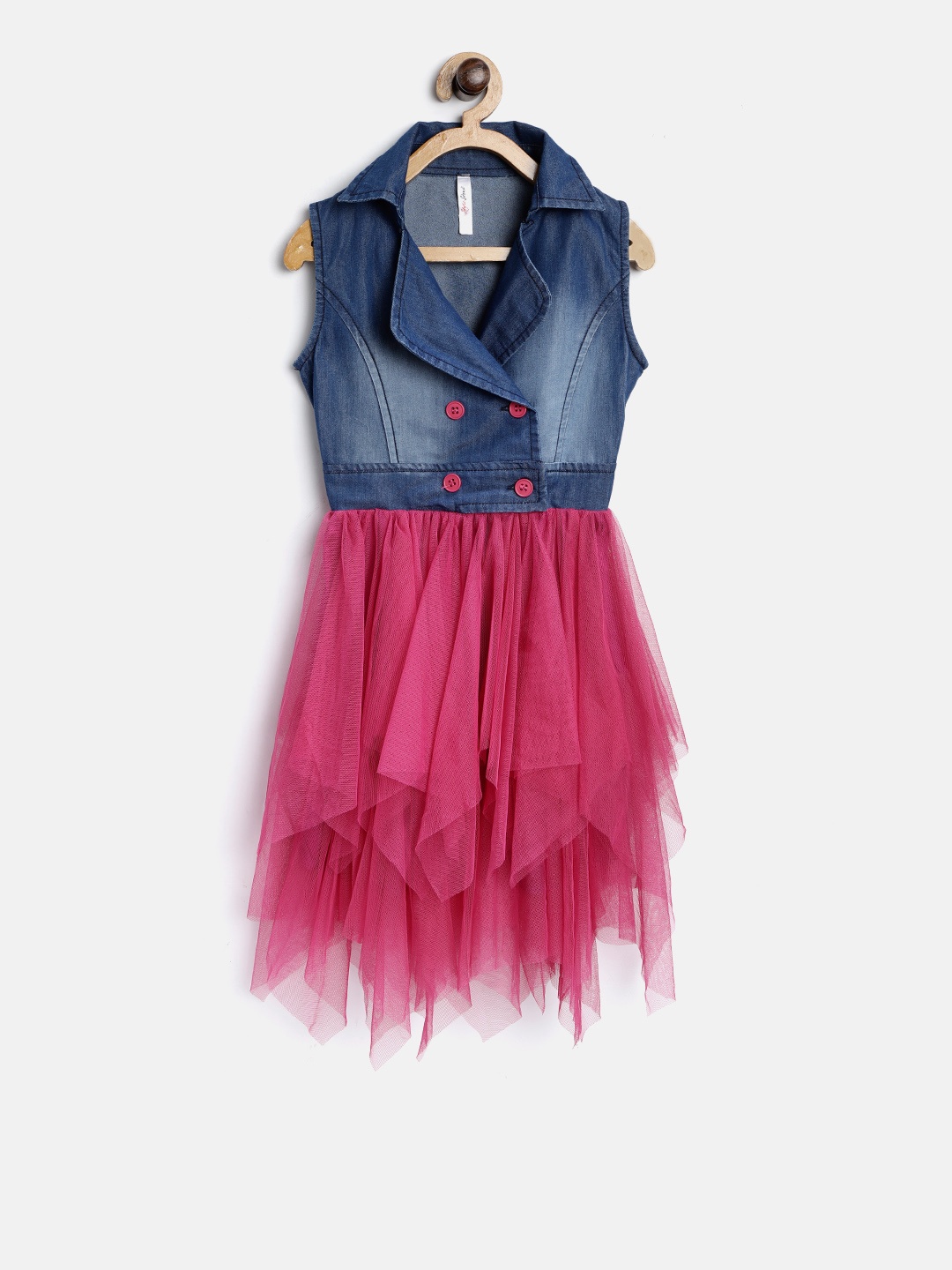 

StyleStone Girls Blue & Pink Colourblocked Fit & Flare Dress