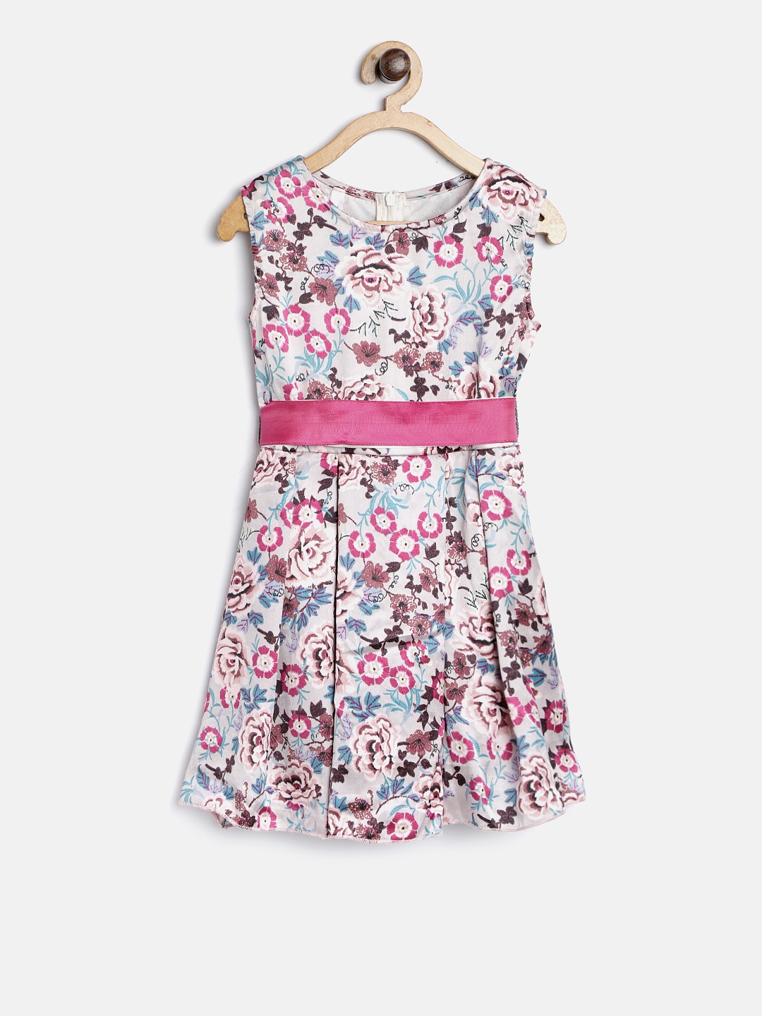 

StyleStone Girls Off-White & Pink Printed A-Line Dress