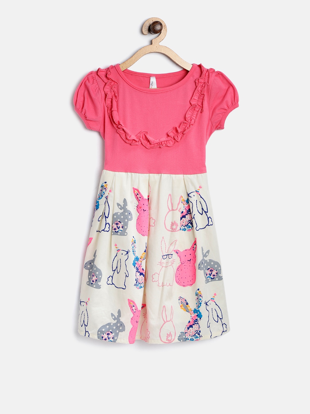 

StyleStone Girls Off-White & Pink Printed A-Line Dress