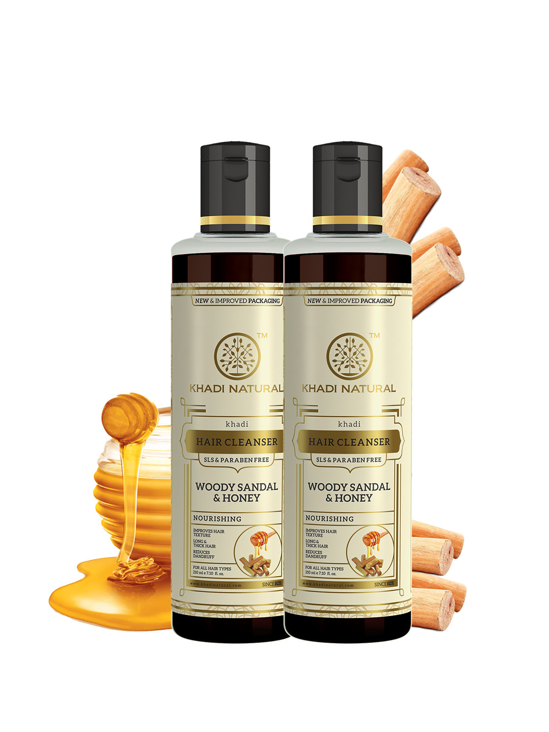 

Khadi Natural Set of 2 Woody Sandal & Honey Hair Shampoo Cleansers - 210ml Each, Brown