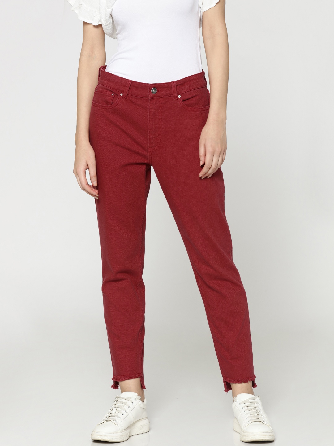 

ONLY Women Red Faye Fit High-Rise Clean Look Stretchable Jeans