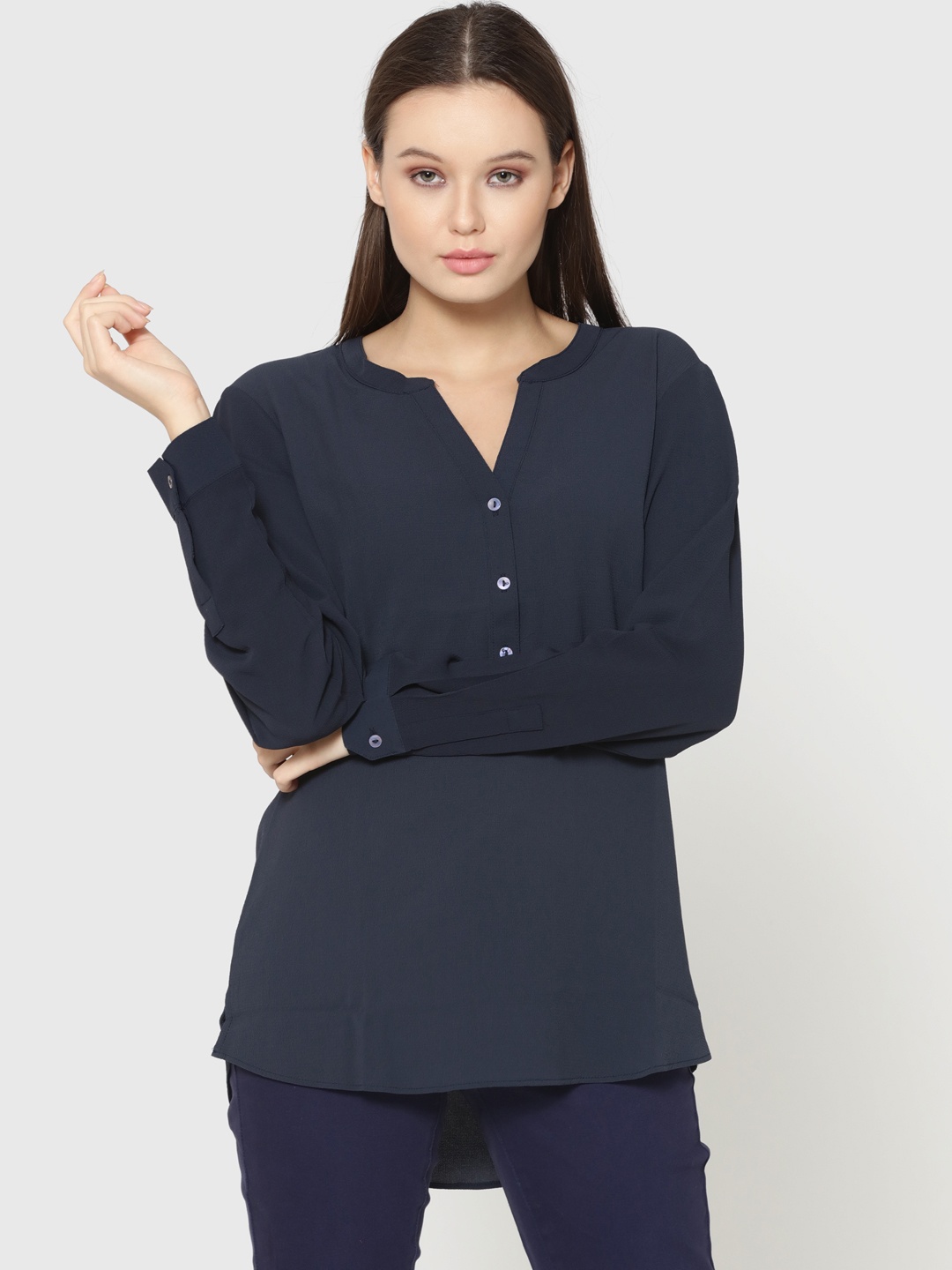 

ONLY Women Navy Blue Solid Shirt Style Top