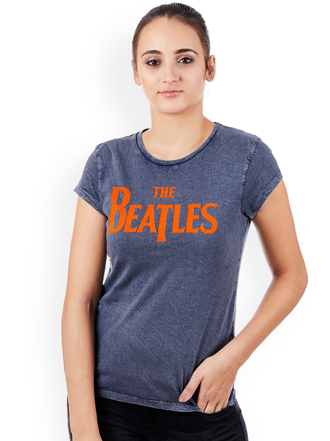 

Free Authority Women Blue BEATLES Printed Round Neck T-Shirt