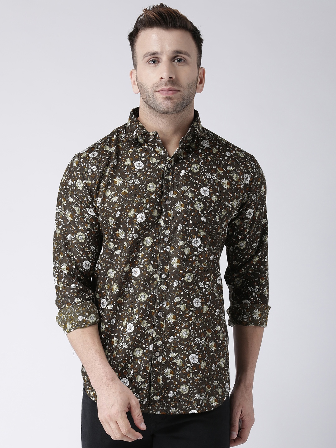 

Hangup Men Brown & Off-White Slim Fit Printed Casual Shirt