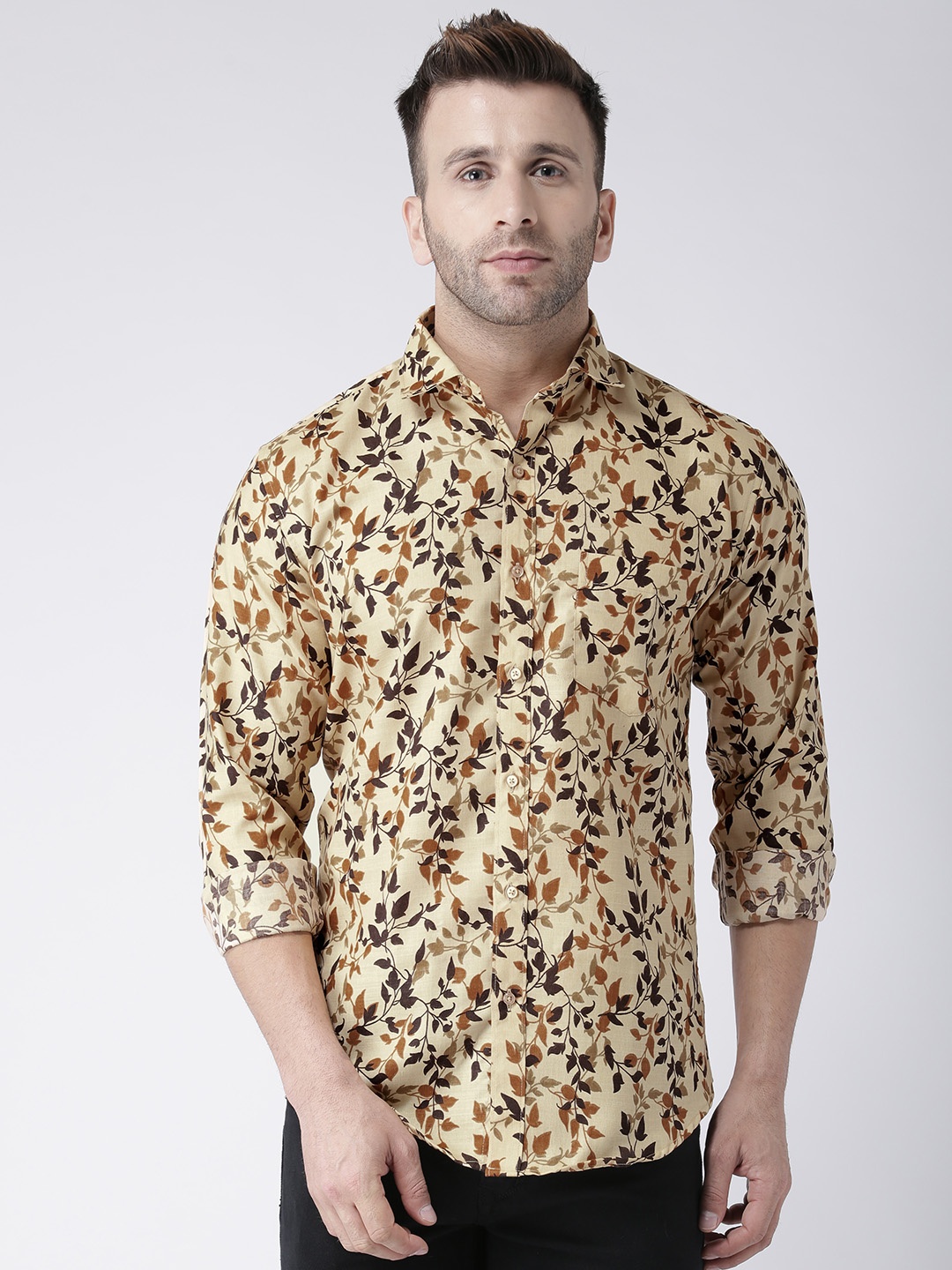 

Hangup Men Beige & Brown Slim Fit Printed Casual Shirt