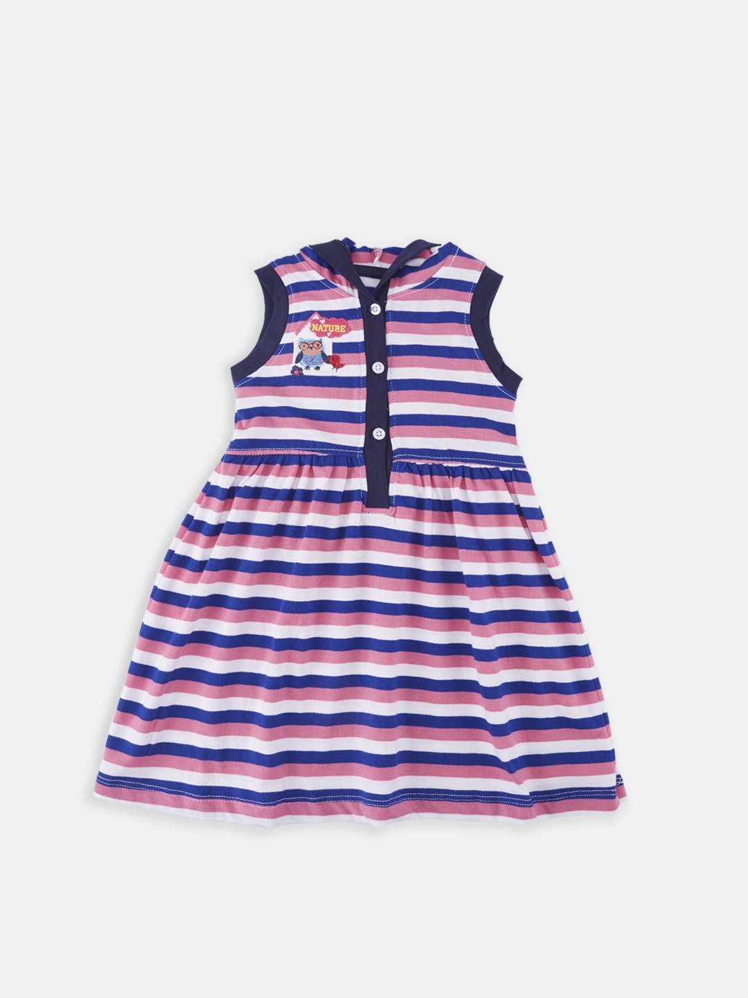 

Chirpie Pie by Pantaloons Girls Pink Hooded Striped Fit and Flare Dress