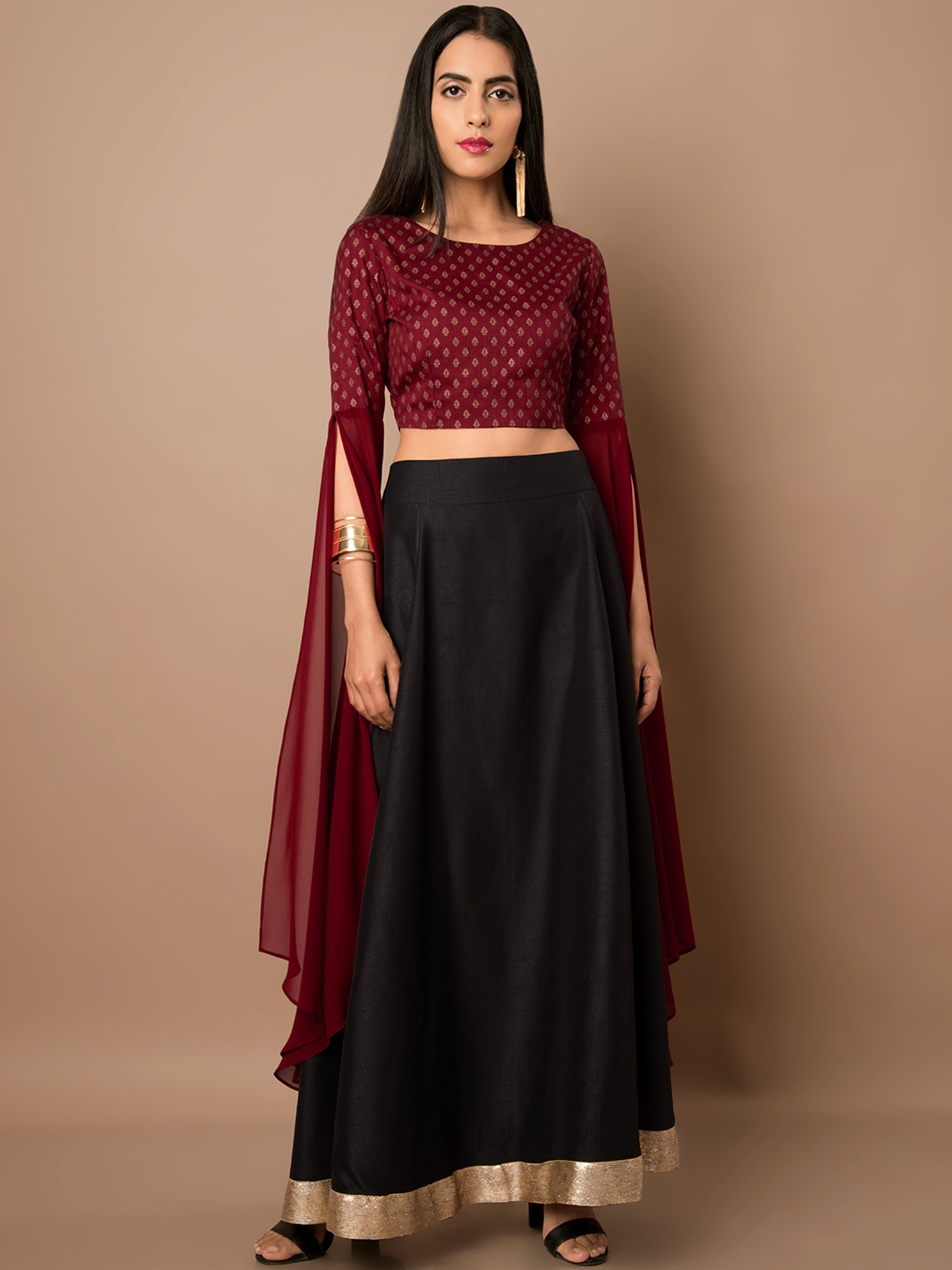 

INDYA Women Maroon Printed Top