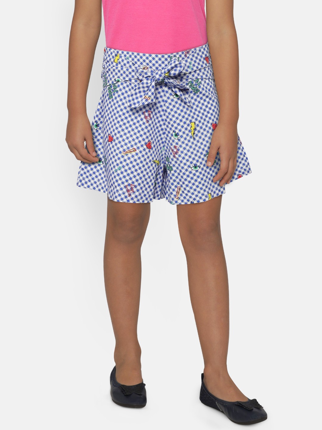 

Natilene Girls Blue & White Checked Regular Fit Shorts
