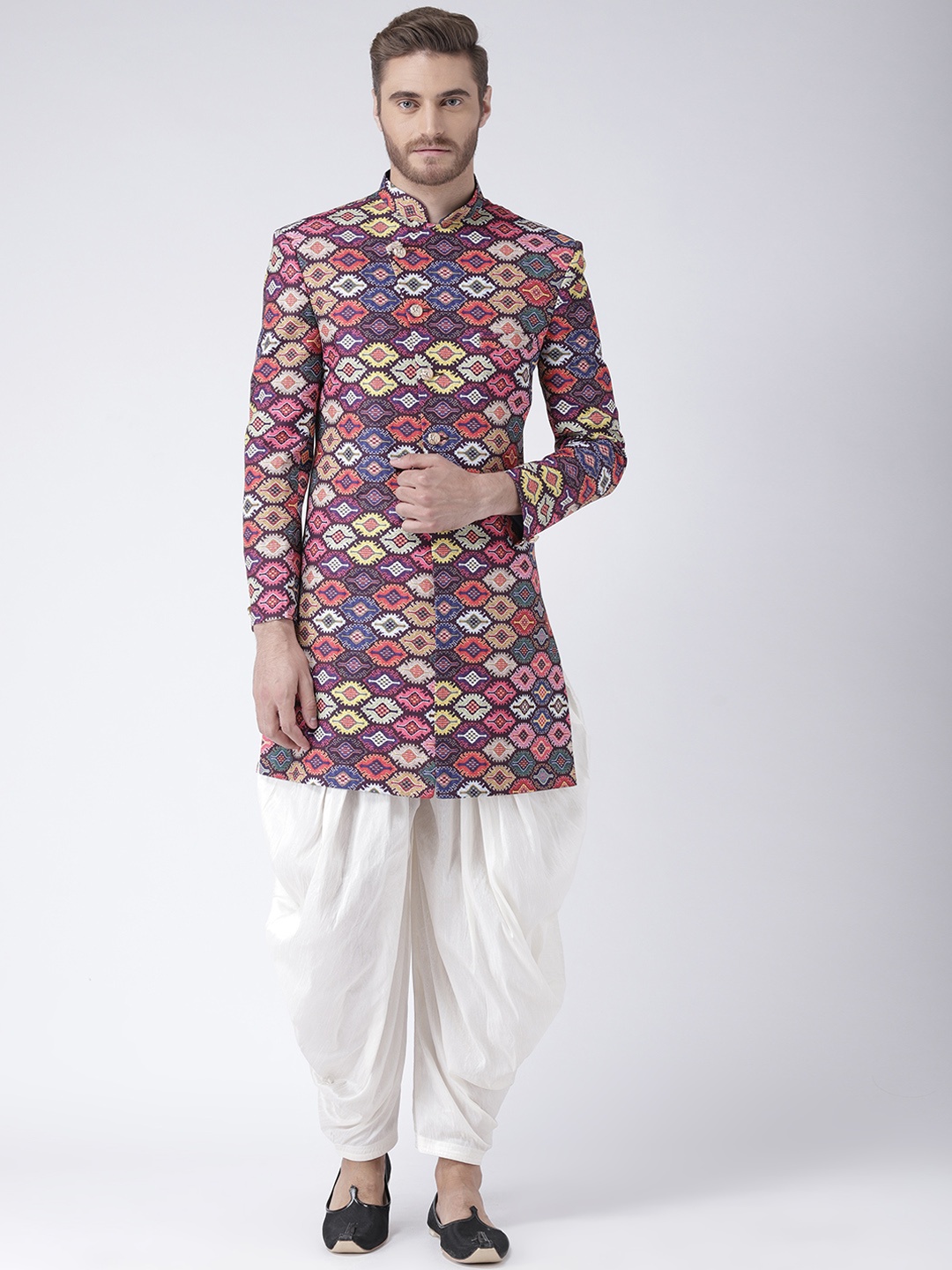 

Hangup Men Multicoloured Embroidered Sherwani with Dhoti Pants, Multi