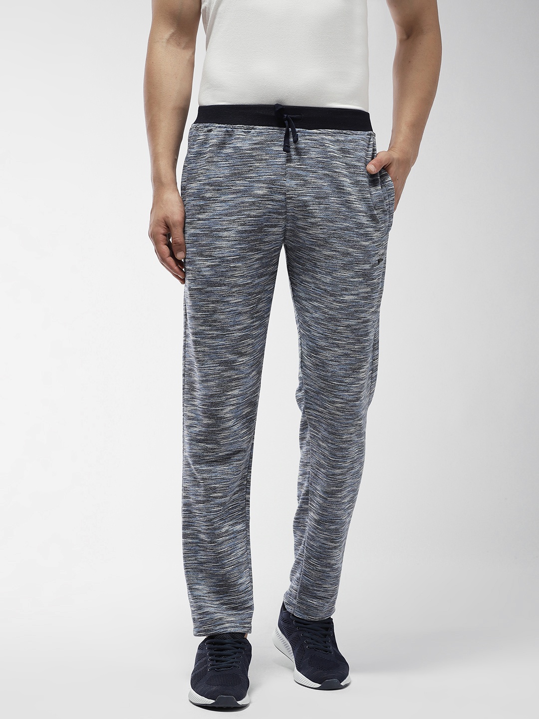 

Okane Men Grey & Blue Self-Design Track Pants