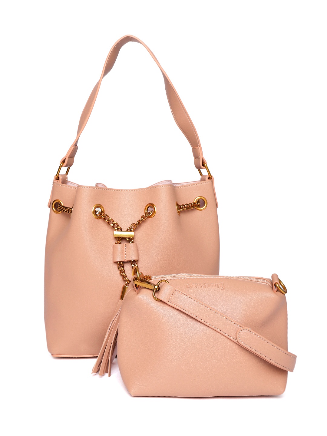 

DressBerry Set of 2 Peach-Coloured Solid Handbags
