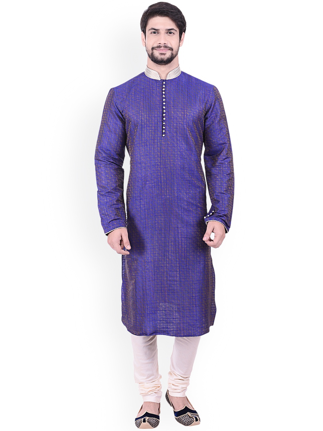 

Manyavar Men Purple Self Design Kurta with Churidar