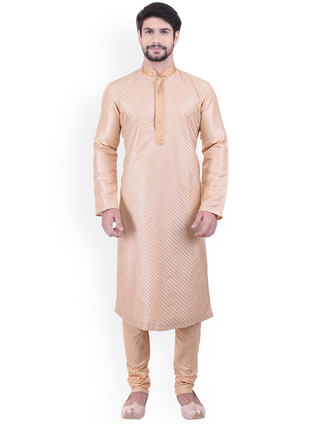 

Manyavar Men Beige Self Design Kurta with Churidar