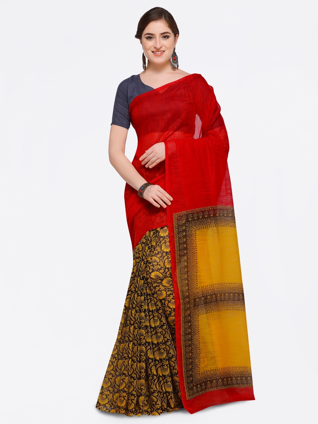 

Pisara Red & Yellow Pure Cotton Printed Saree