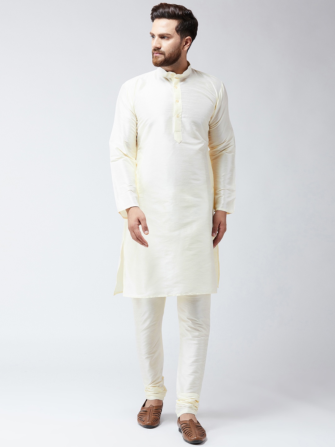 

SOJANYA Men Off-White Self Design Kurta with Churidar