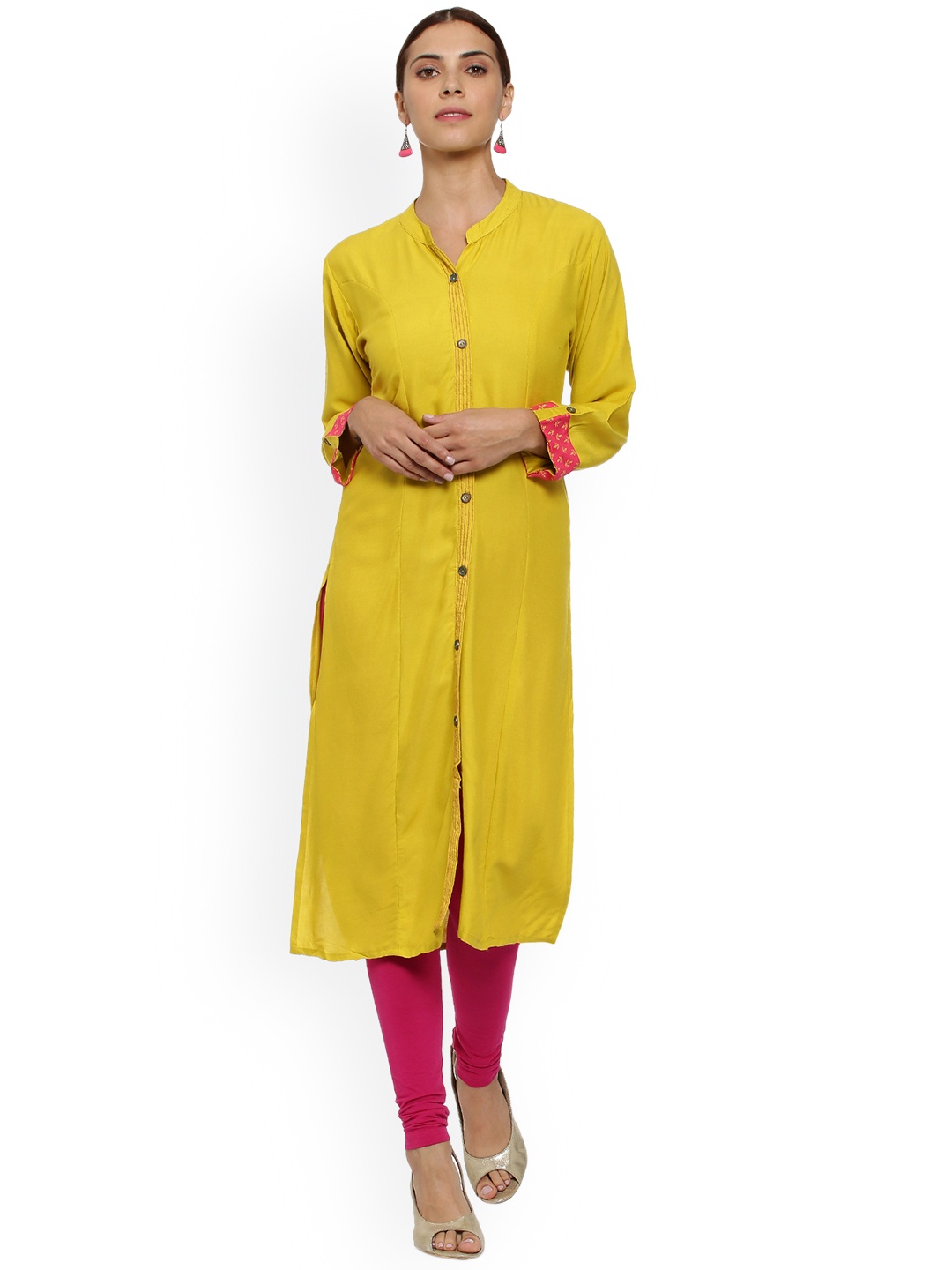 

Soch Women Mustard Printed Straight Kurta