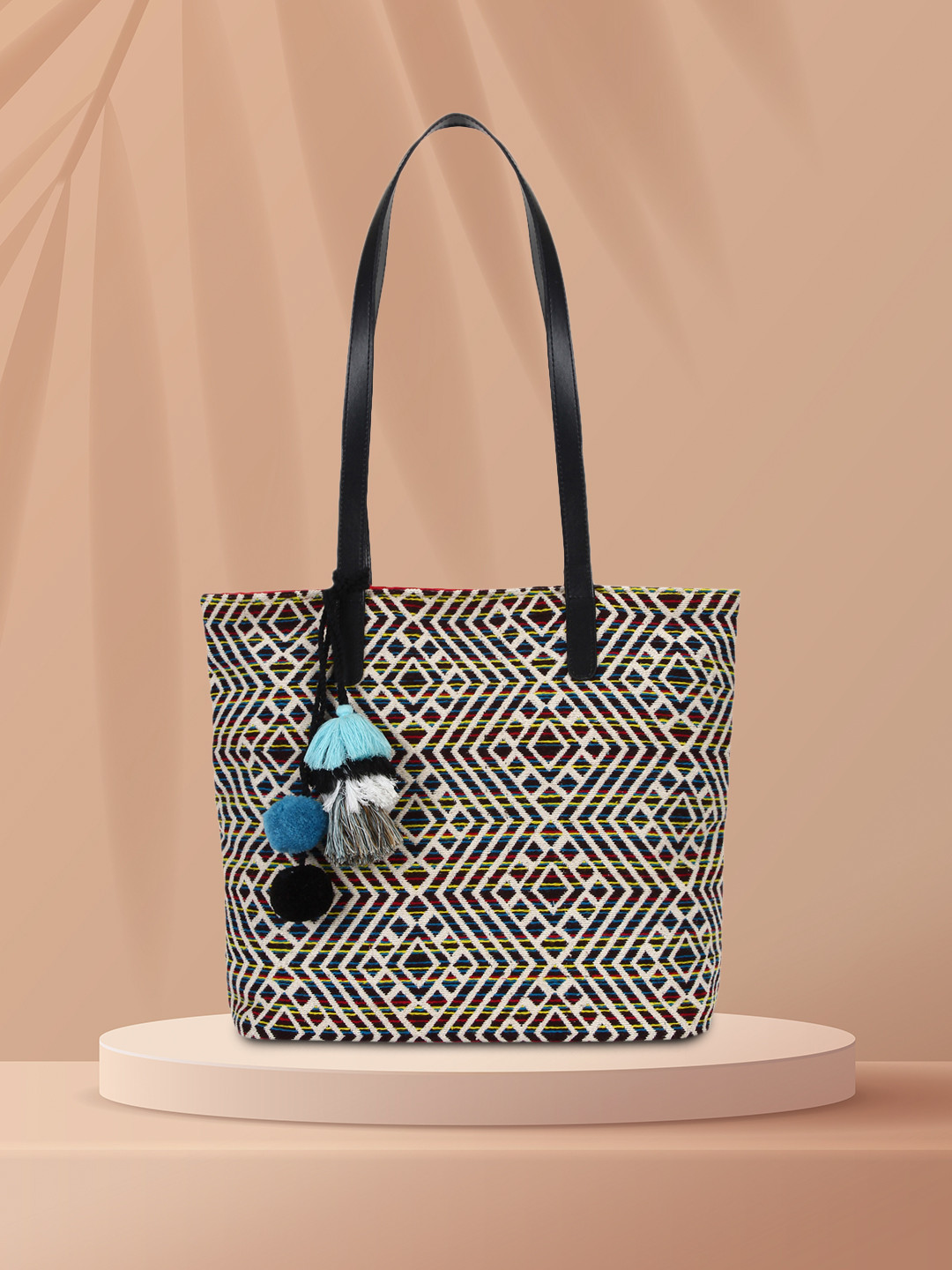 

Anekaant Black & Beige Self Design Tote Bag