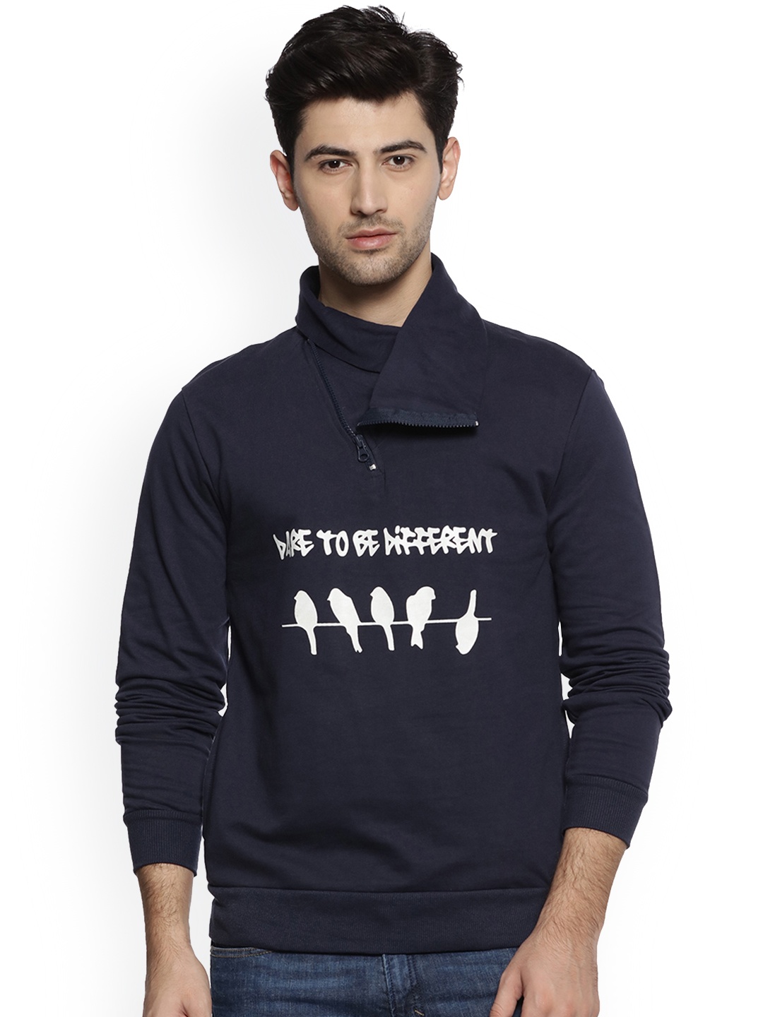 

Campus Sutra Men Navy Blue Printed Turtle Neck Sweatshirt