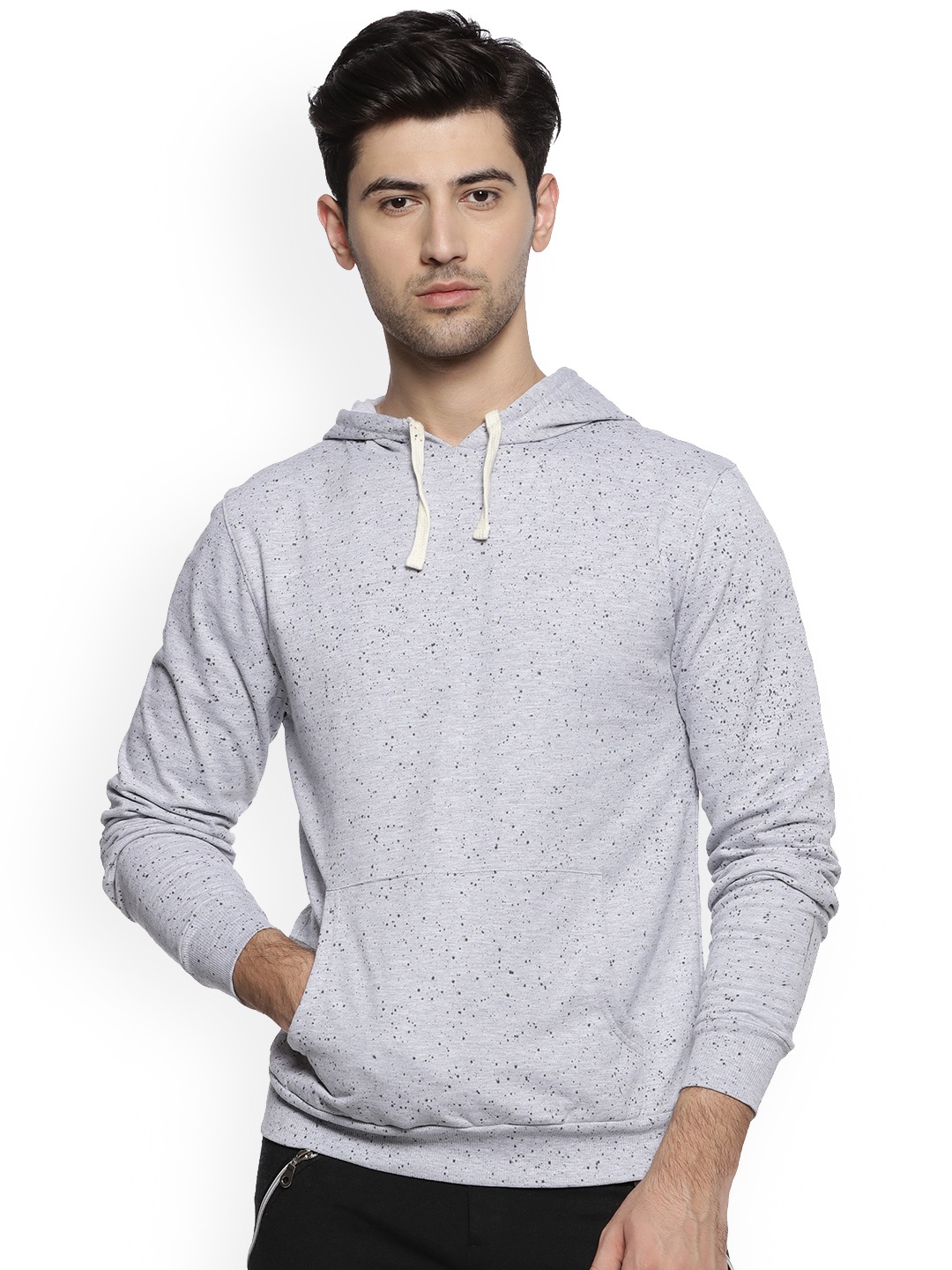 

Campus Sutra Men Grey Printed Hooded Sweatshirt