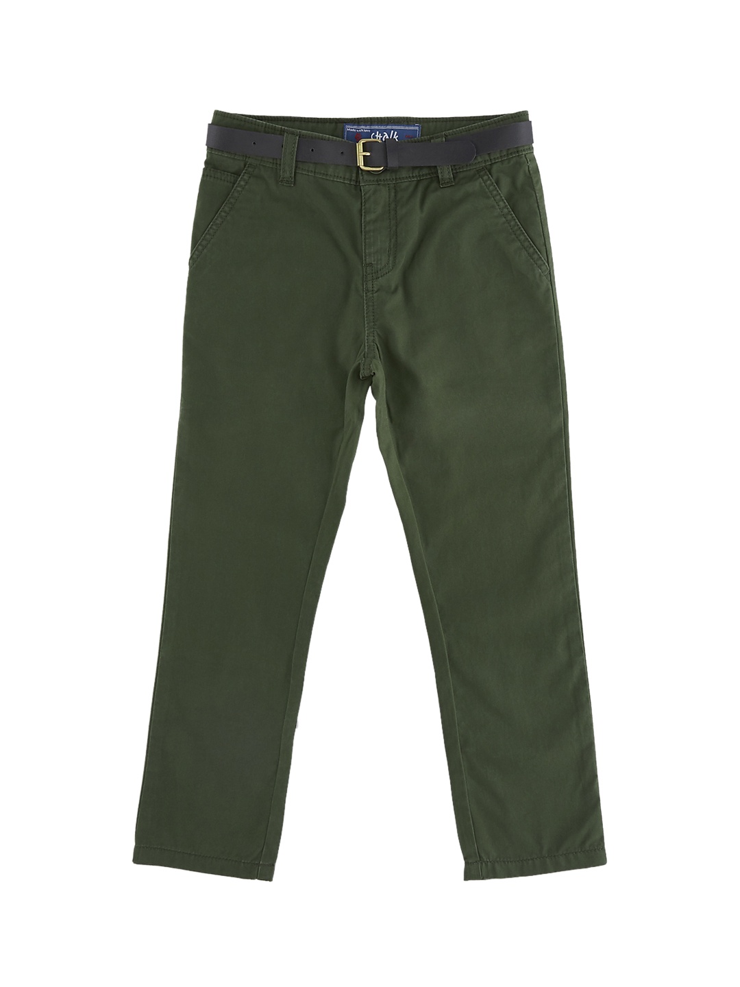 

CHALK by Pantaloons Boys Olive Green Regular Fit Solid Regular Trousers