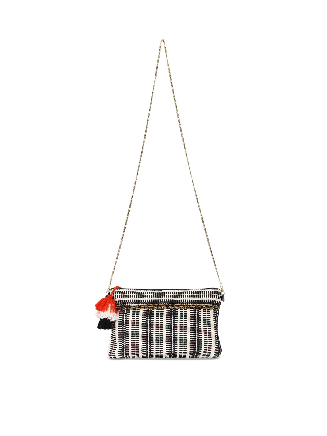 

Anekaant Black & White Striped Sling Bag