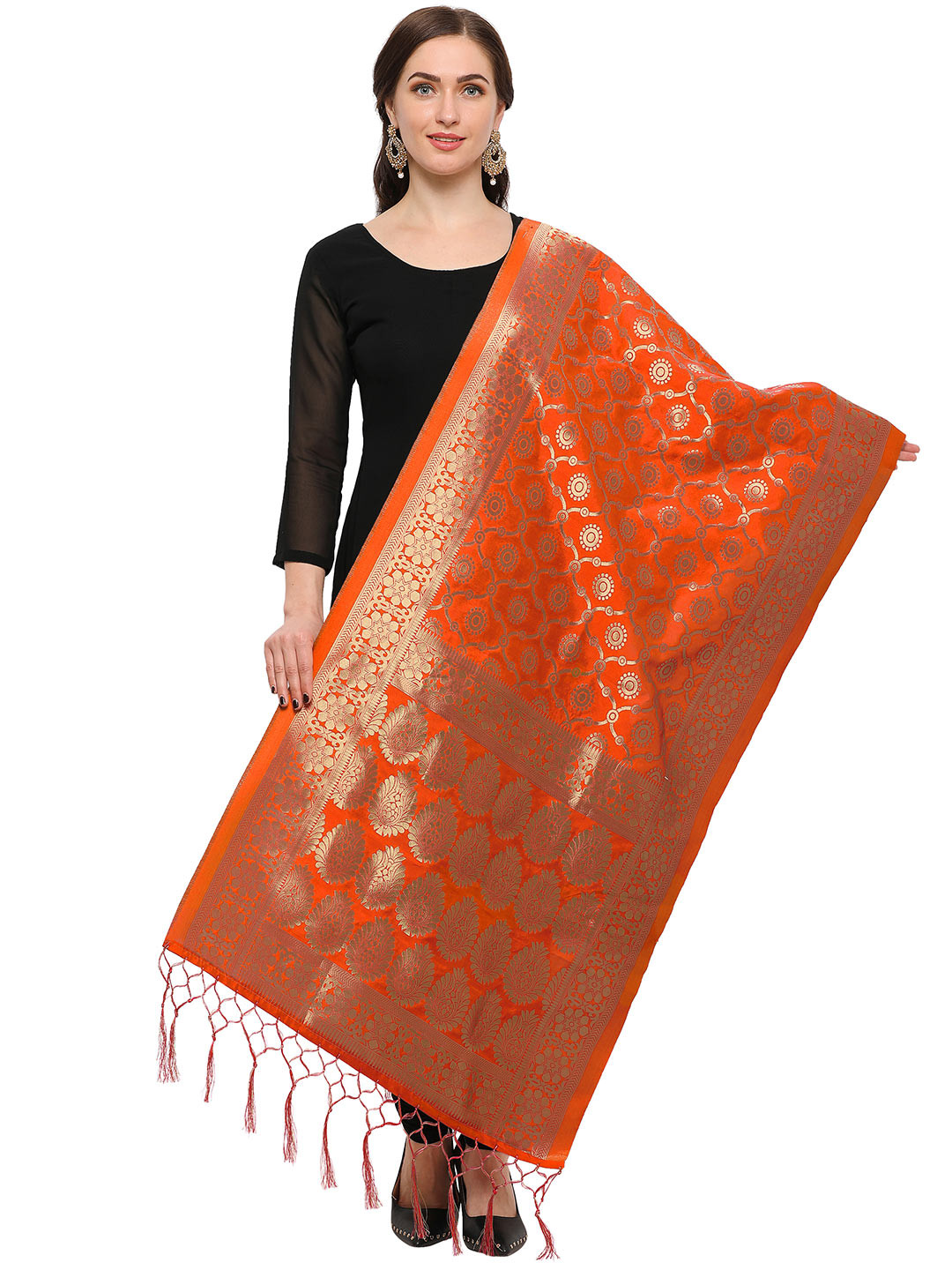 

Blissta Orange Woven Design Dupatta