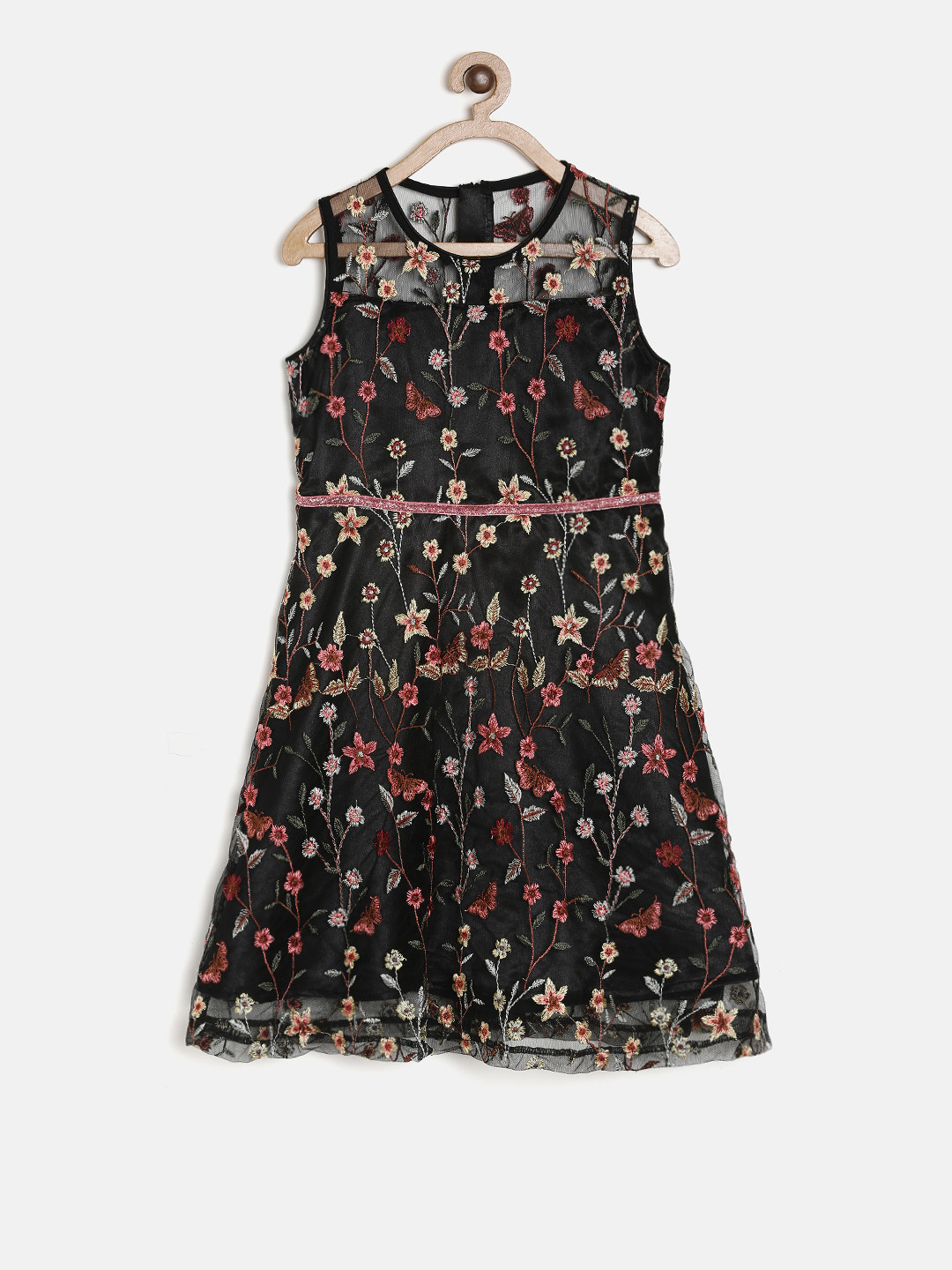 

Fame Forever by Lifestyle Girls Black Floral Embroidered A-Line Dress