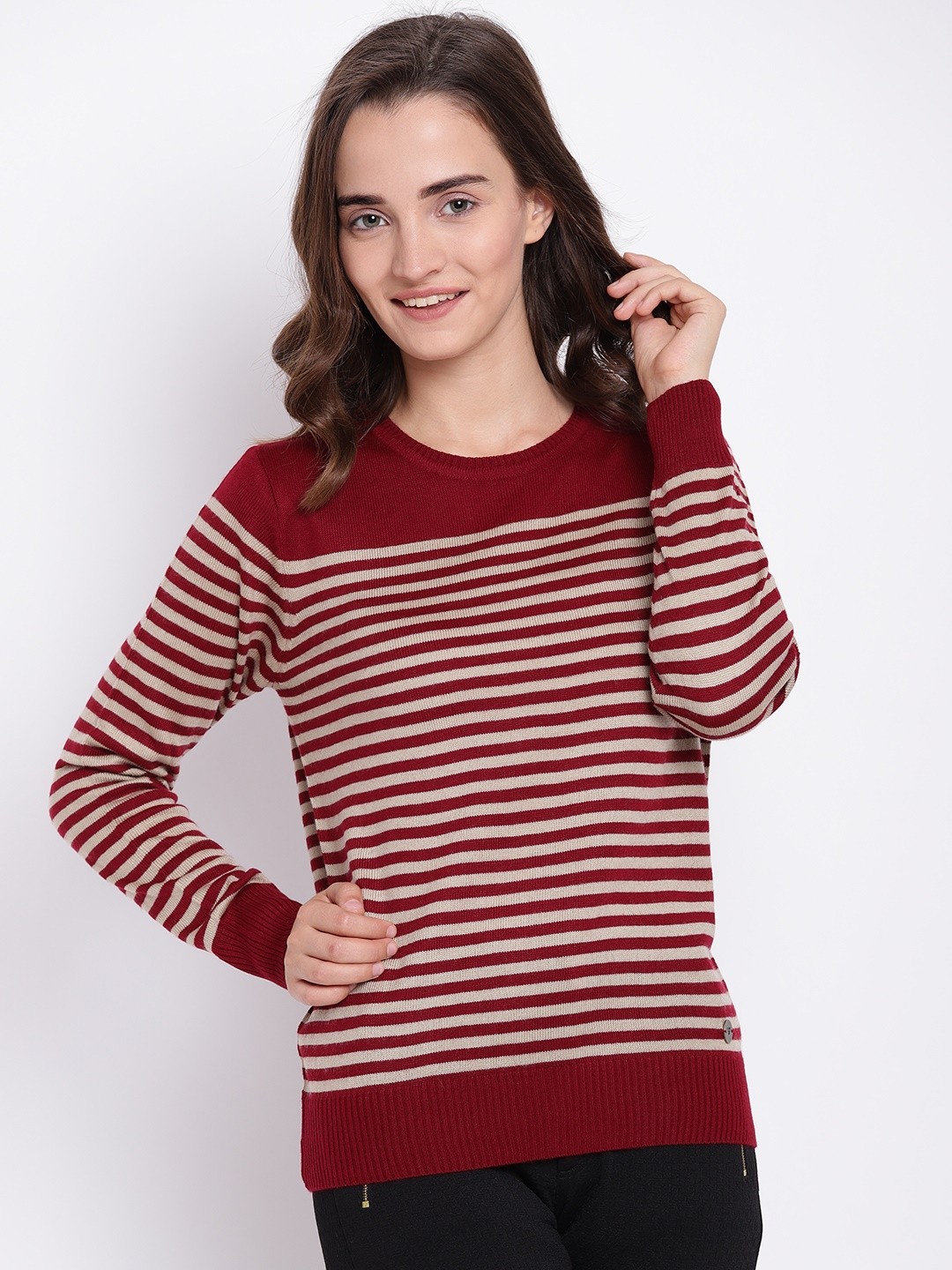 

Cayman Women Maroon Woollen Solid Pullover