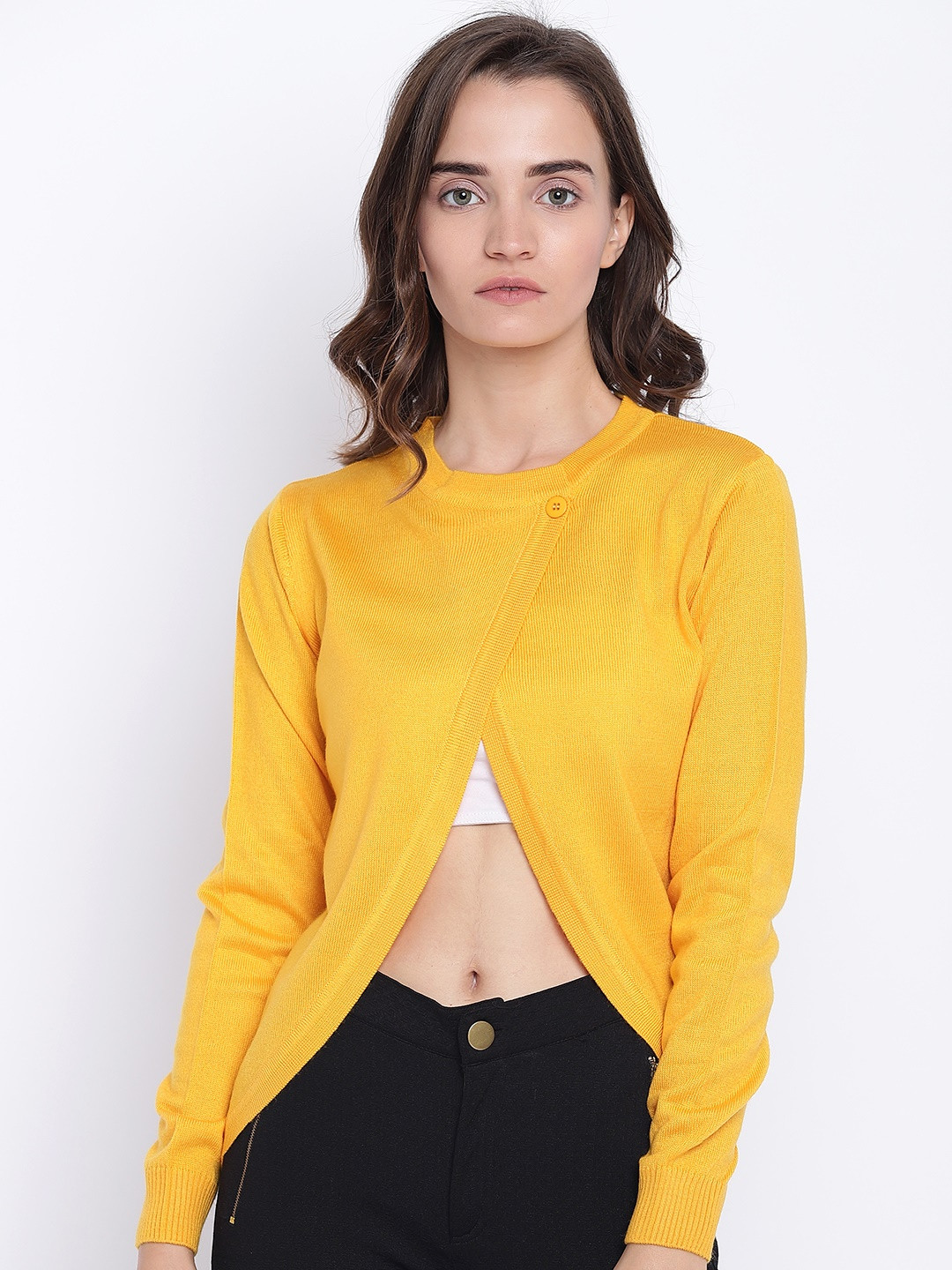 

Cayman Women Yellow Woollen Cardigan