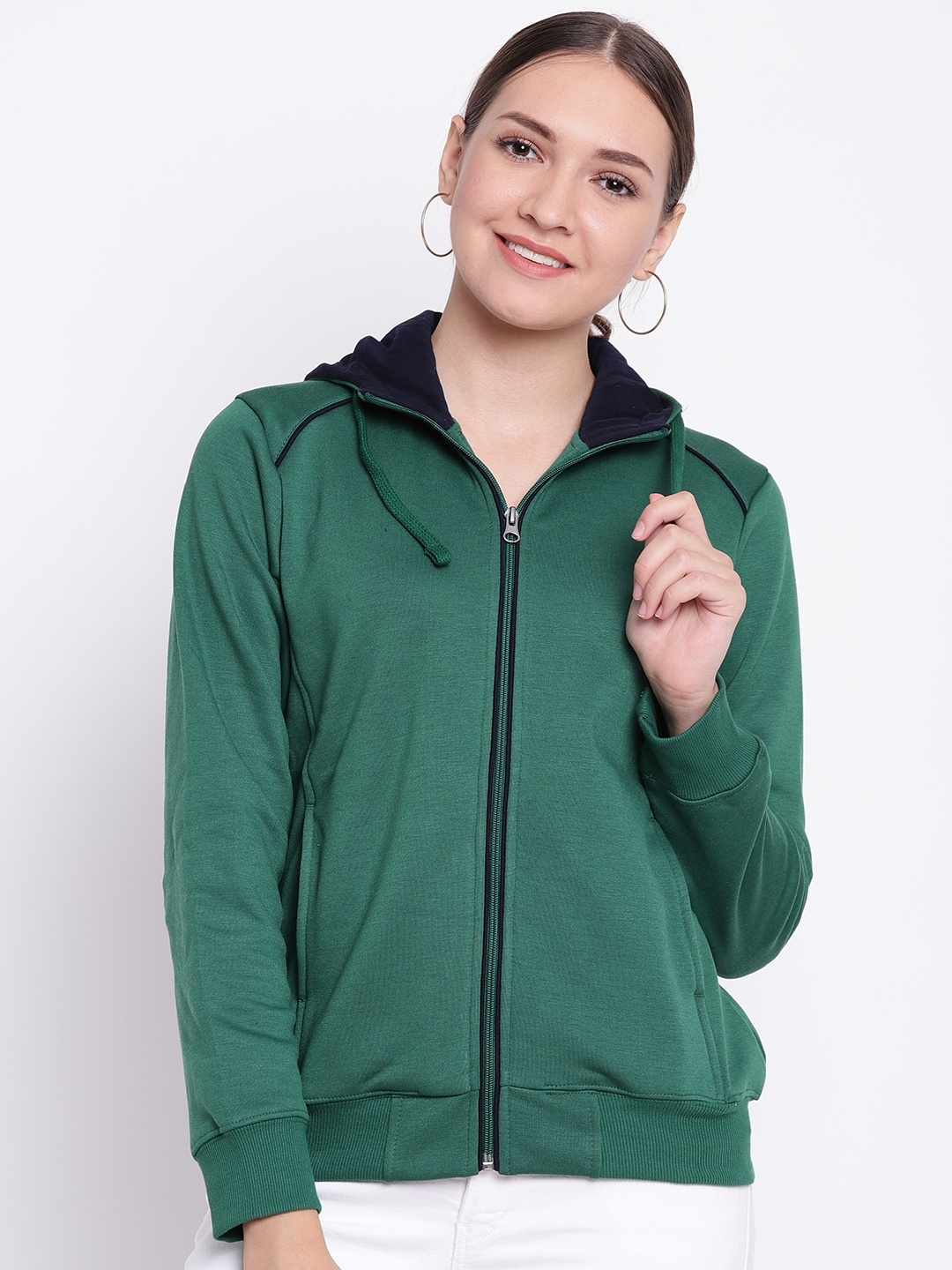 

Cayman Women Green Solid Hooded Sweatshirt
