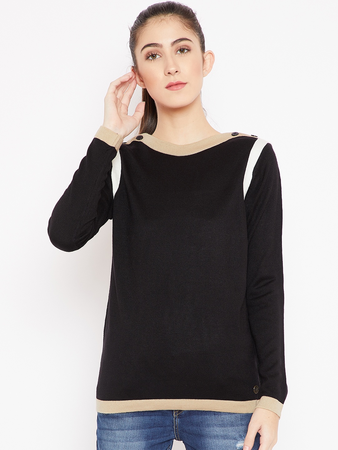 

Cayman Women Black Solid Woollen Pullover