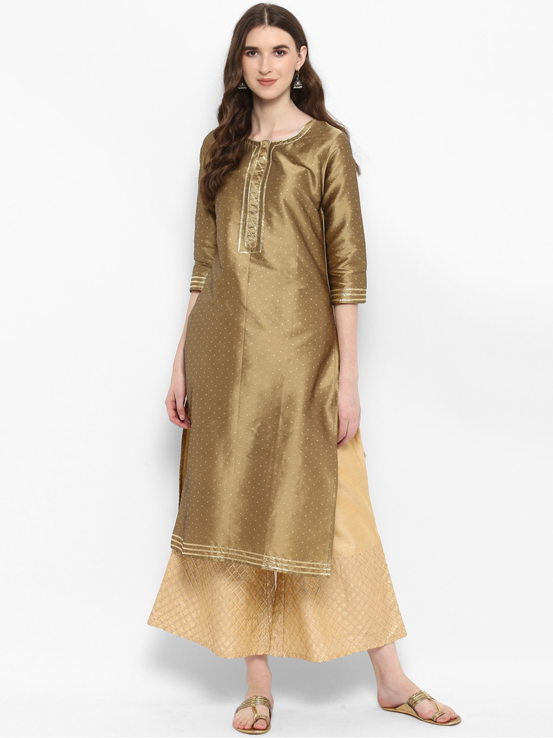 

Varanga Olive Gold Straight Kurta With Gold Gota Palazzo