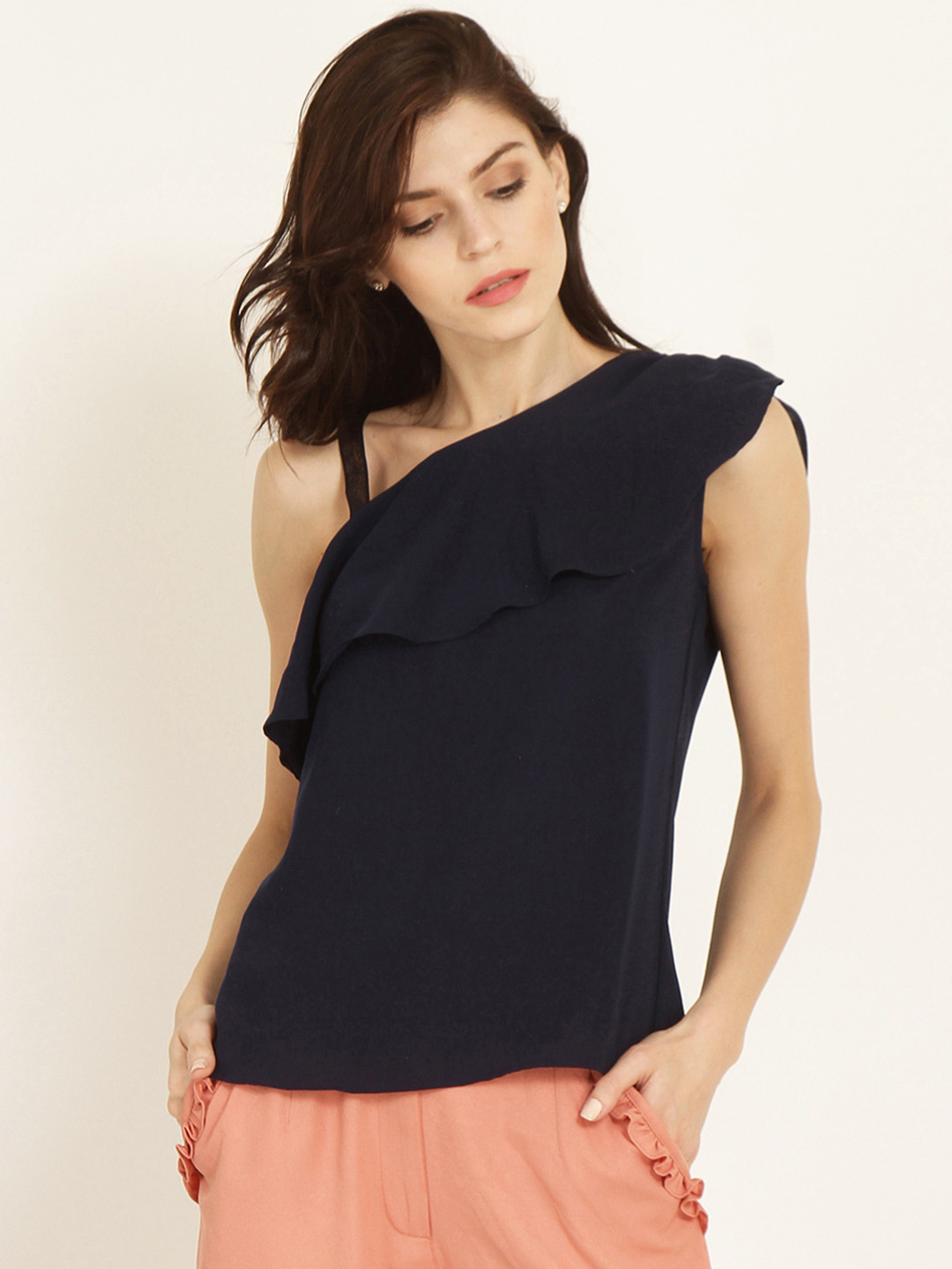 

Marie Claire Women Navy Blue Solid Top