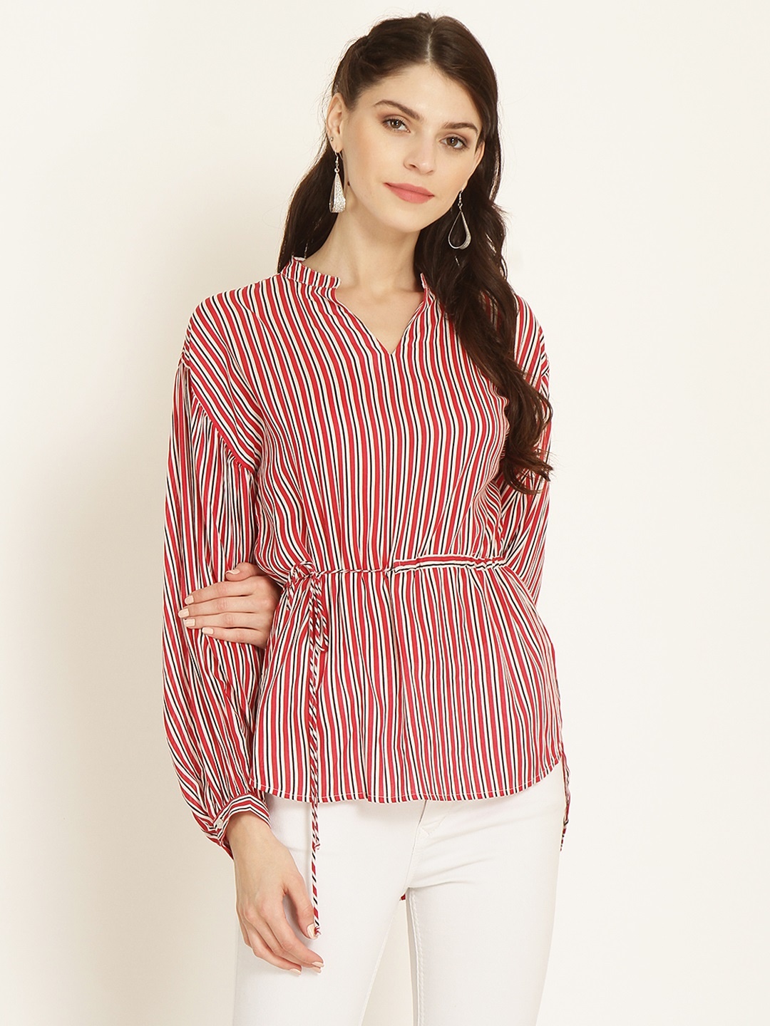 

Marie Claire Women Red Striped Top