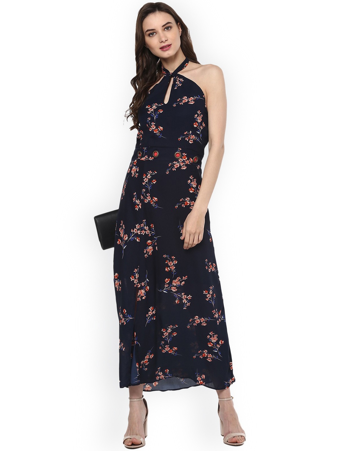 

Zima Leto Women Navy Blue Floral Print Maxi Dress