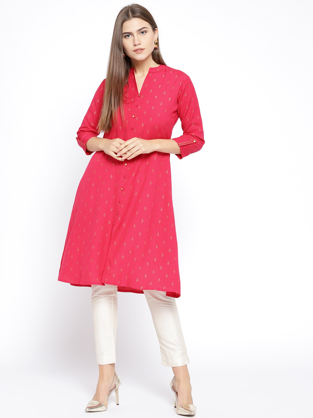 

Span Women Magenta Printed A-Line Kurta