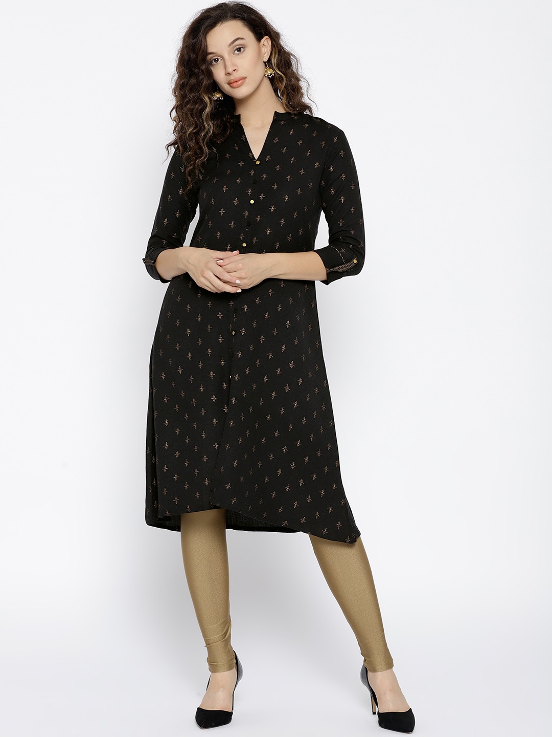 

Span Women Black Printed A-Line Kurta