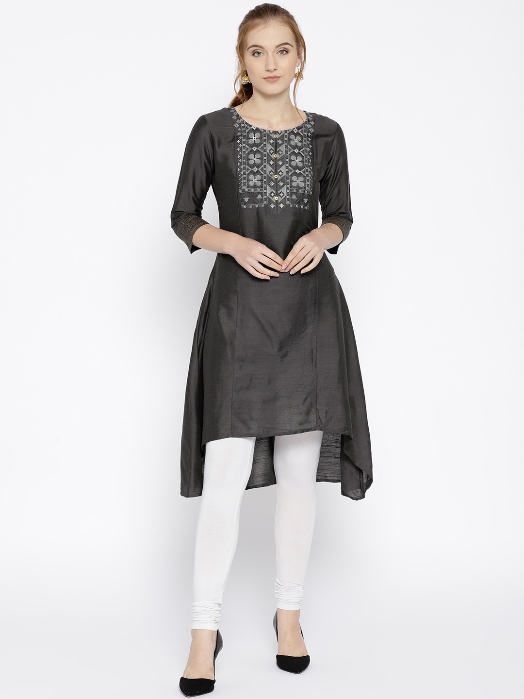 

Span Women Grey Yoke Design A-Line Kurta