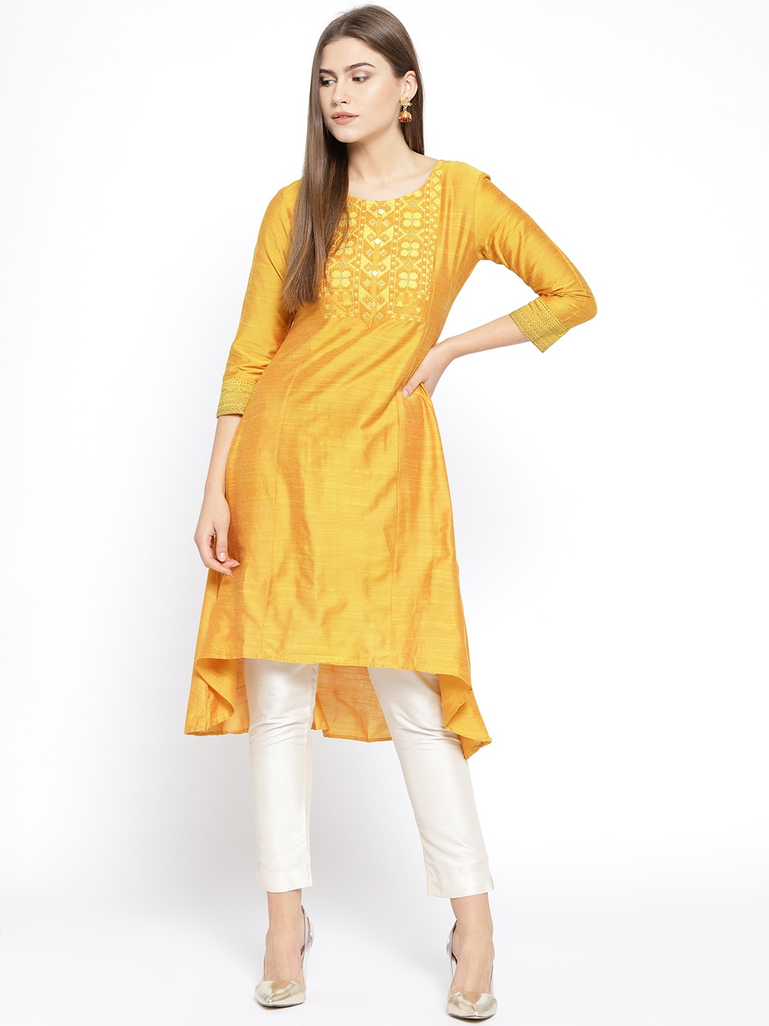 

Span Women Yellow Yoke Design A-Line Kurta