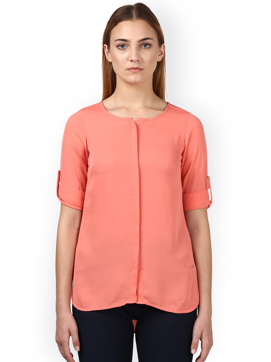 

Park Avenue Women Coral Orange Solid Top