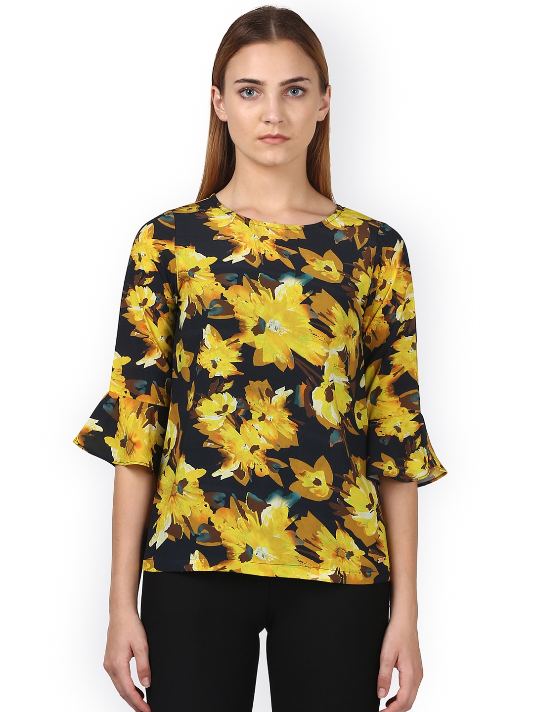 

Park Avenue Women Yellow & Black Floral Print Top