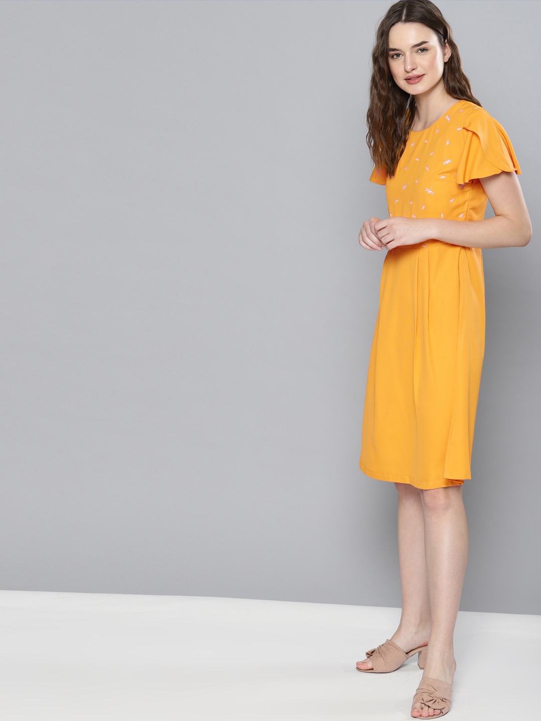 

NUSH Women Mustard Yellow Solid A-Line Dress