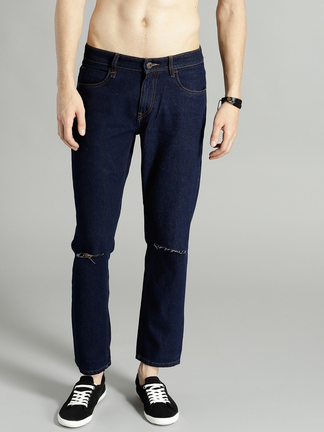 

Roadster Men Navy Blue Slim Fit Mid-Rise Slash Knee Jeans