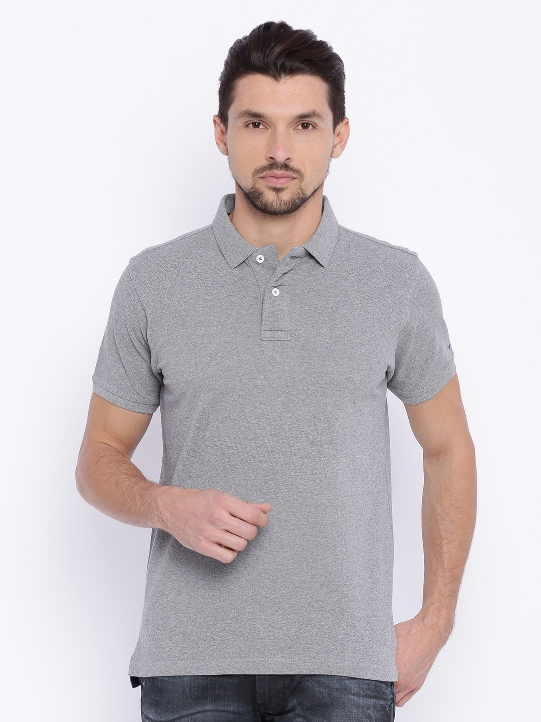 

Basics Men Grey Solid Polo Collar T-shirt