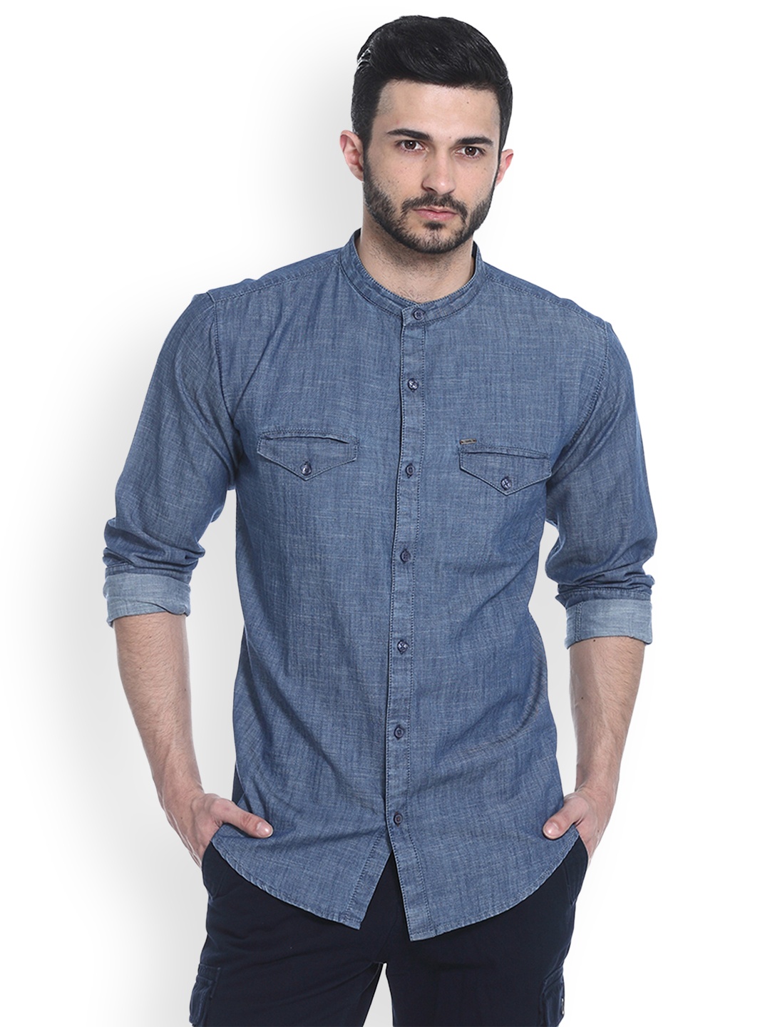 

Basics Men Blue Slim Fit Solid Casual Shirt