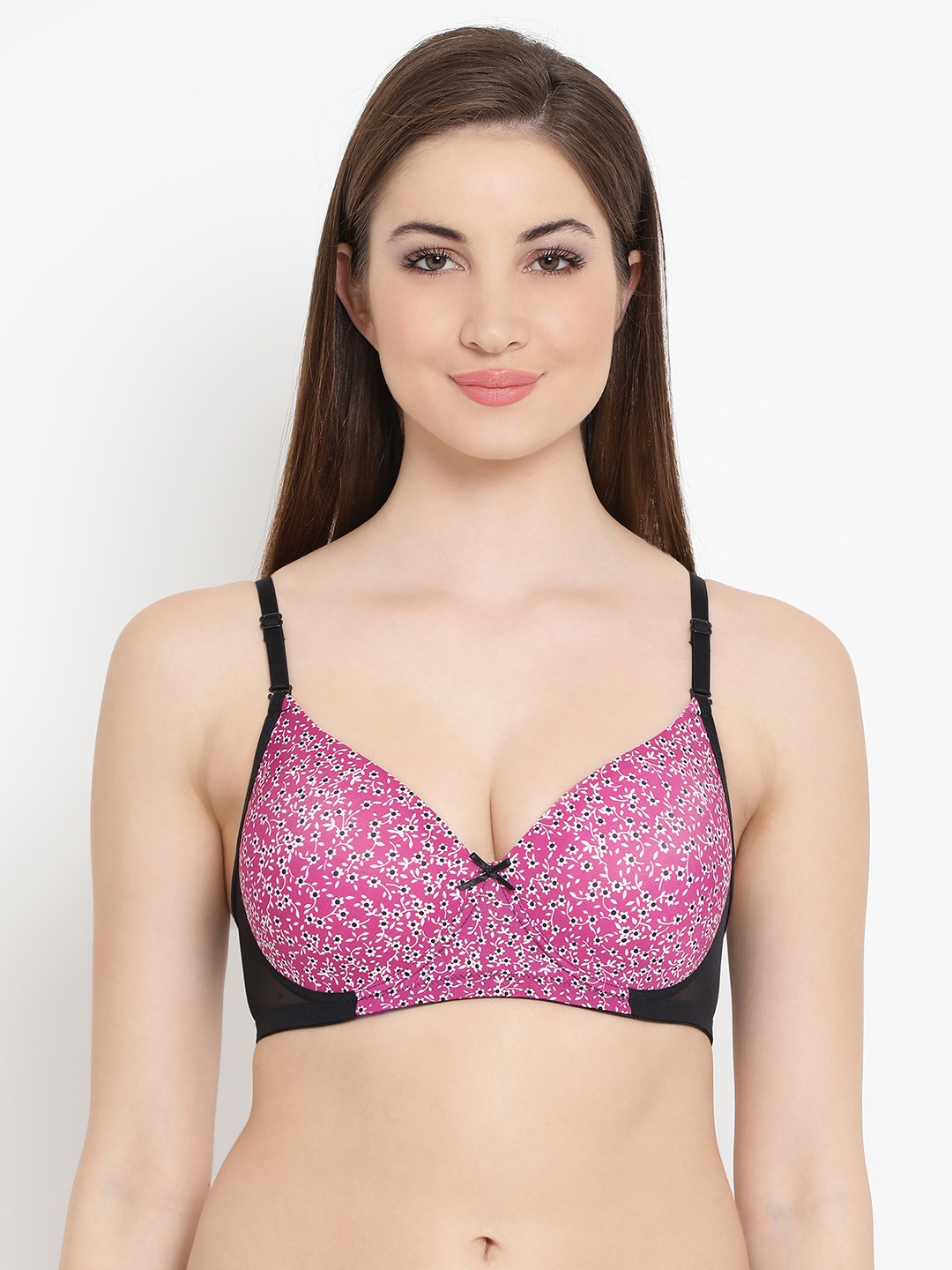 

Clovia Padded Non-Wired Floral Print Multiway T-Shirt Bra, Pink