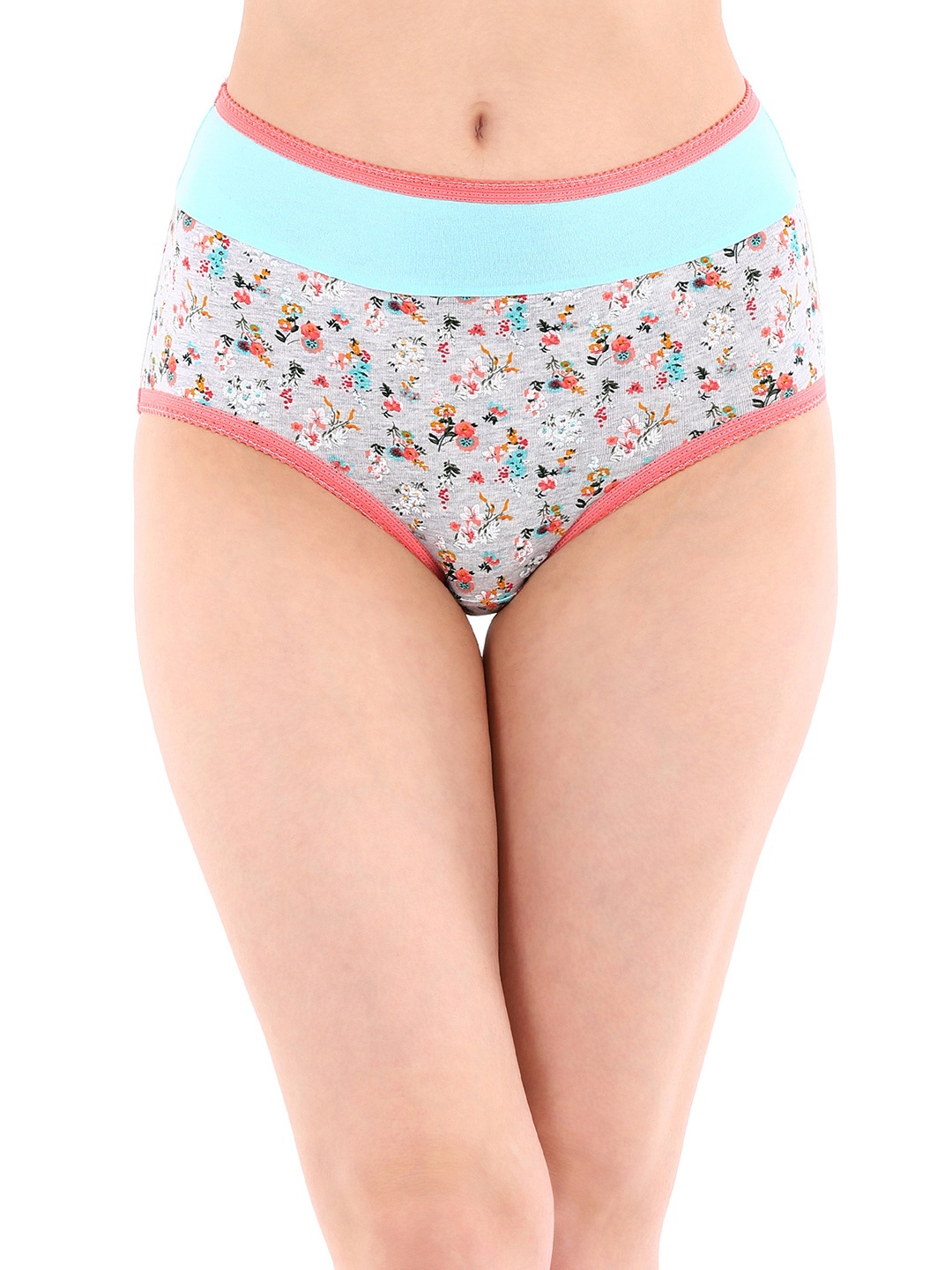 

Clovia Women Grey & Pink Printed Hipster Brief PN2652P17XL