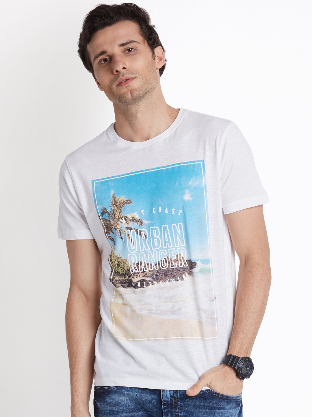 

Urban Ranger by pantaloons Men White Printed Round Neck T-shirt