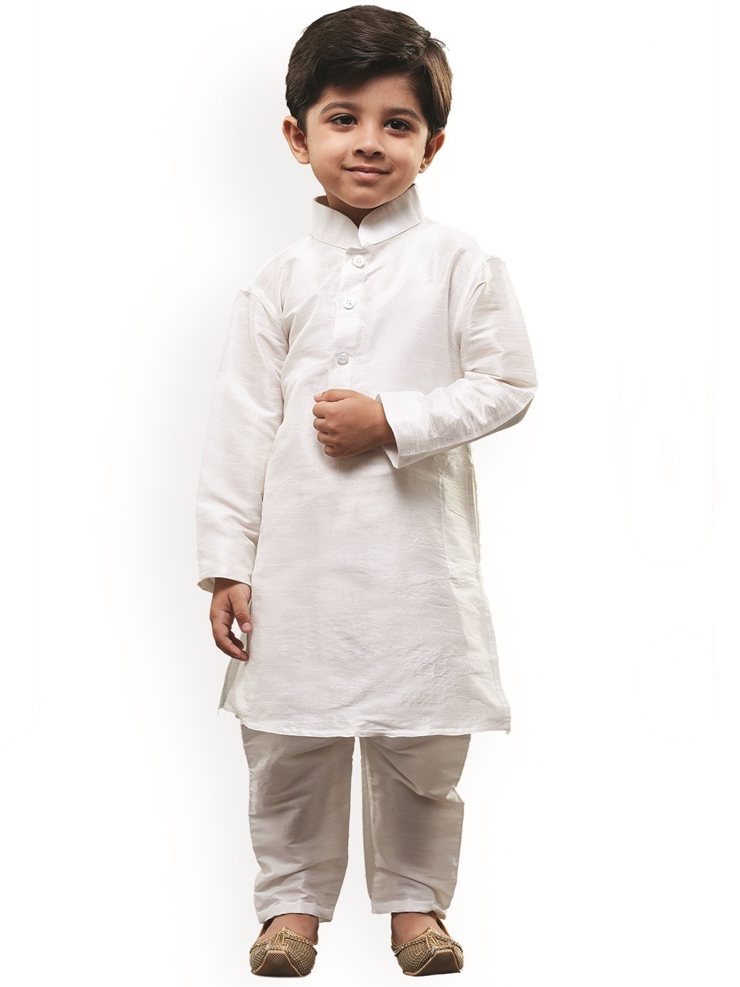 

VASTRAMAY Boys White Woven Design Straight Kurta