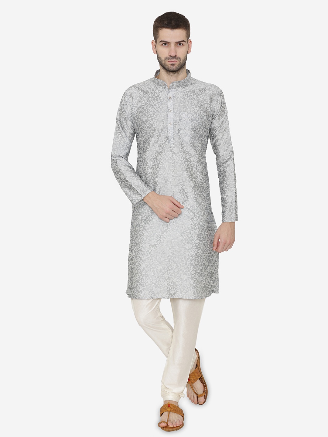 

Wintage Men Grey & White Self Design Kurta with Pyjamas